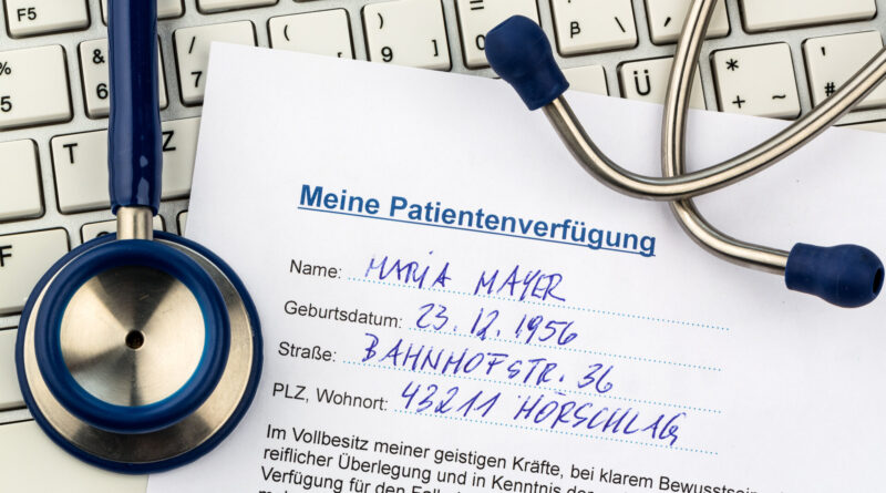 Eine Patientenverfügung in deutscher Sprache. Anweisungen für den Arzt oder das Krankenhaus für den Fall einer unheilbaren Krankheit
